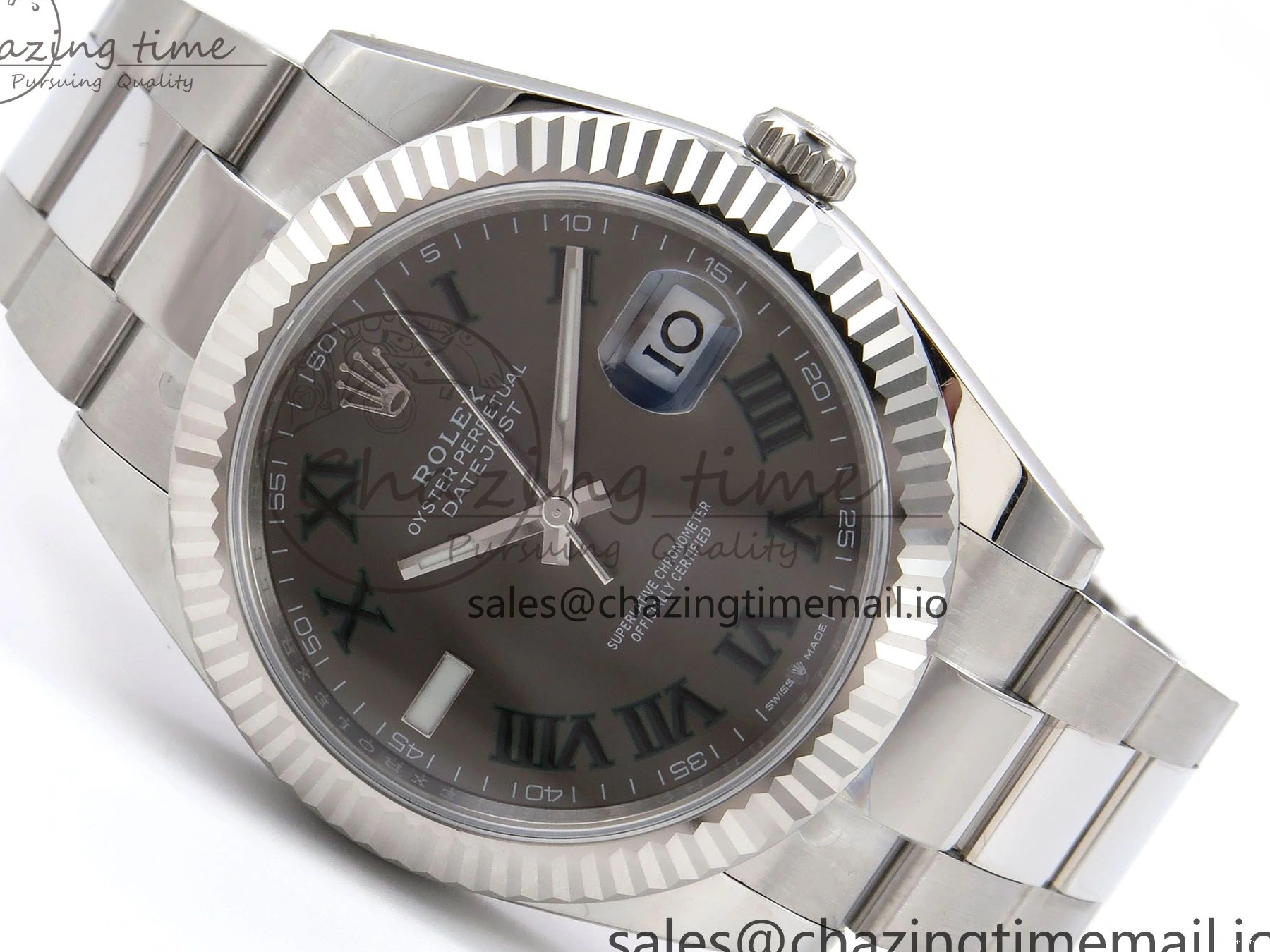 MiroTime 0131 GoodFit DateJust 41 126334 EWEF Best Edition Gray Dial Green Roman on Oyster Bracelet A 1054